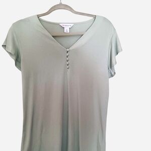 Liz Claiborne‎ Sage Green Flutter Sleeve Button Front Knit Blouse Women M